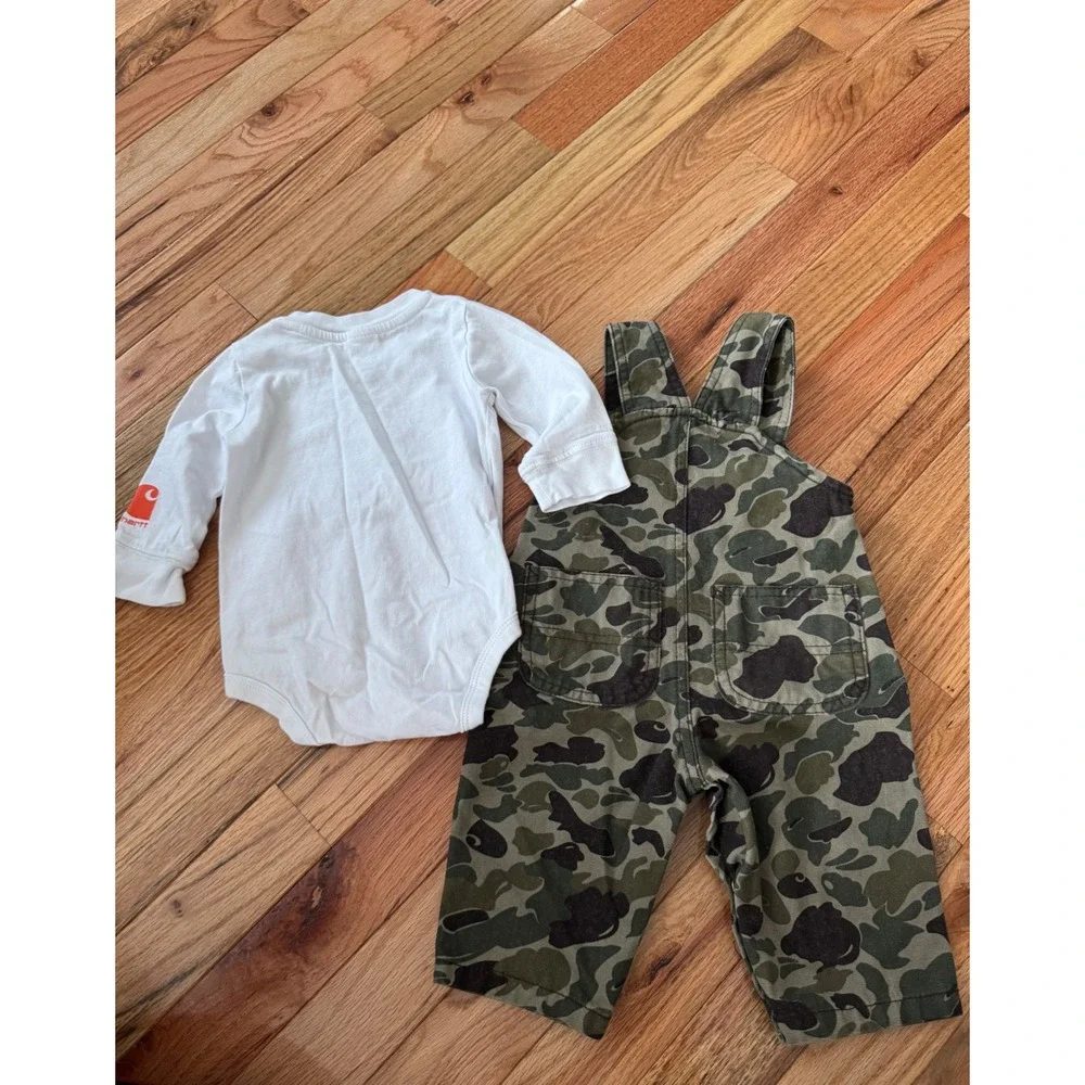 Carhartt Baby Boys 2-Piece Camo Overalls and Rough Rugged Onesie 6 monhs